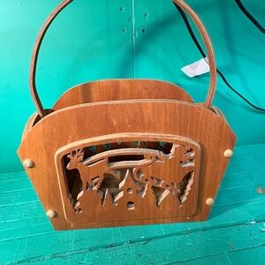 Wooden Basket with Santa and Sleigh Cut Out